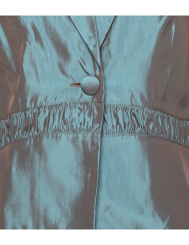 Blue Button-Front Metallic 1980s Evening Jacket  - M