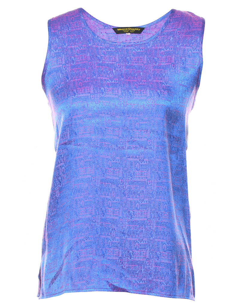 Blue Metallic Silk Evening Top - L