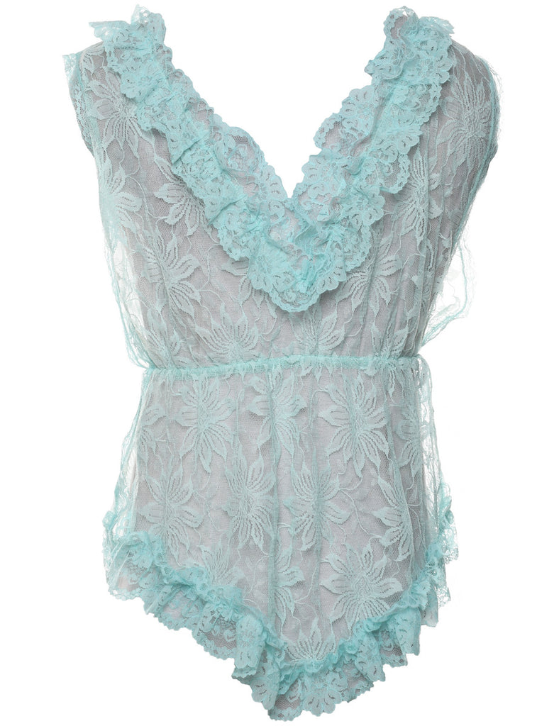 Blue Ruffled Lace Babydoll - M