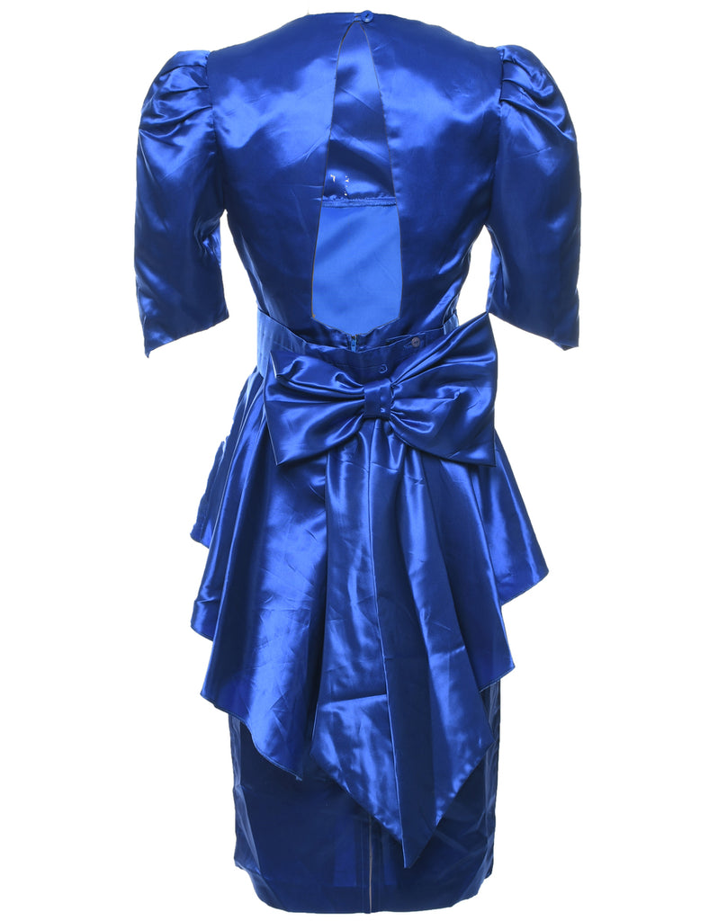 Blue Shiny 1980s Peplum Detail Dress - M