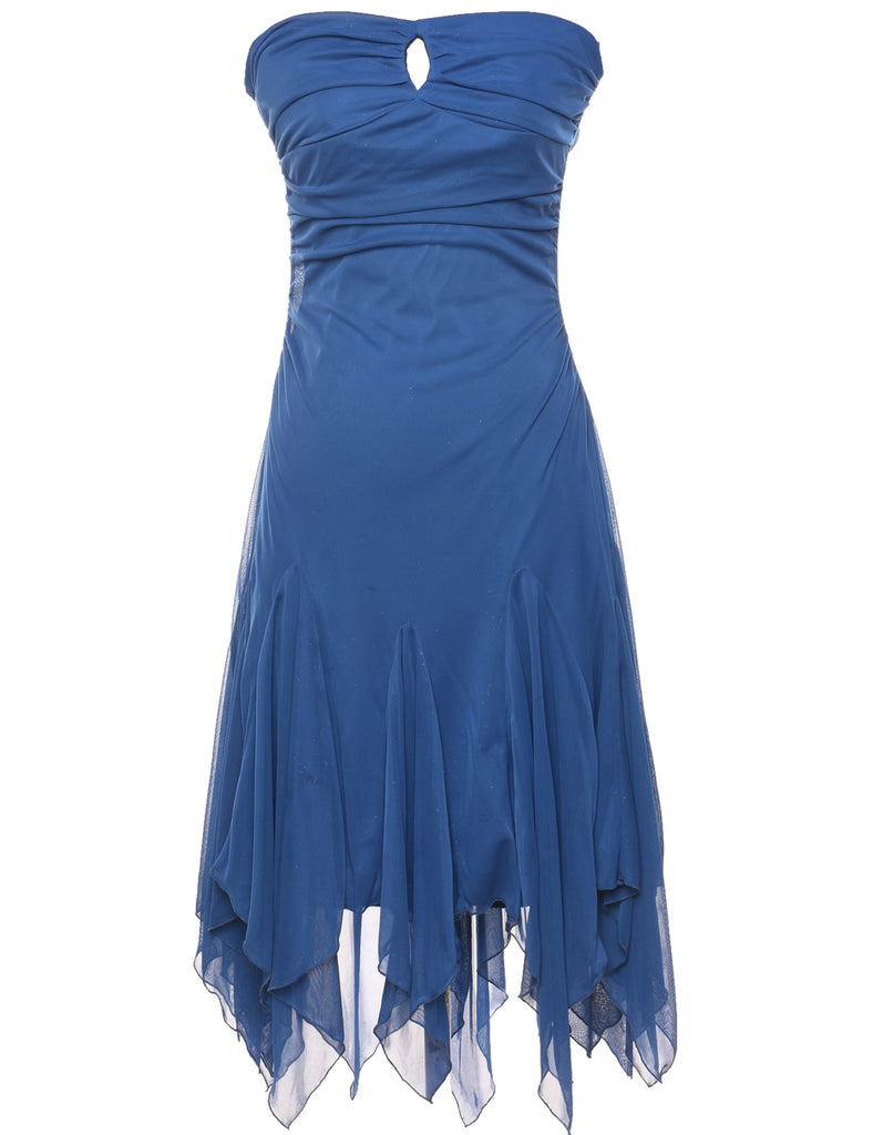 Blue Y2K Handkerchief Hem Evening Dress - M