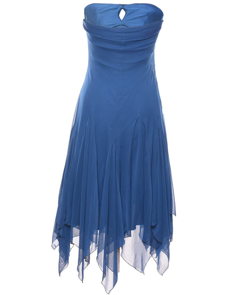 Blue Y2K Handkerchief Hem Evening Dress - M