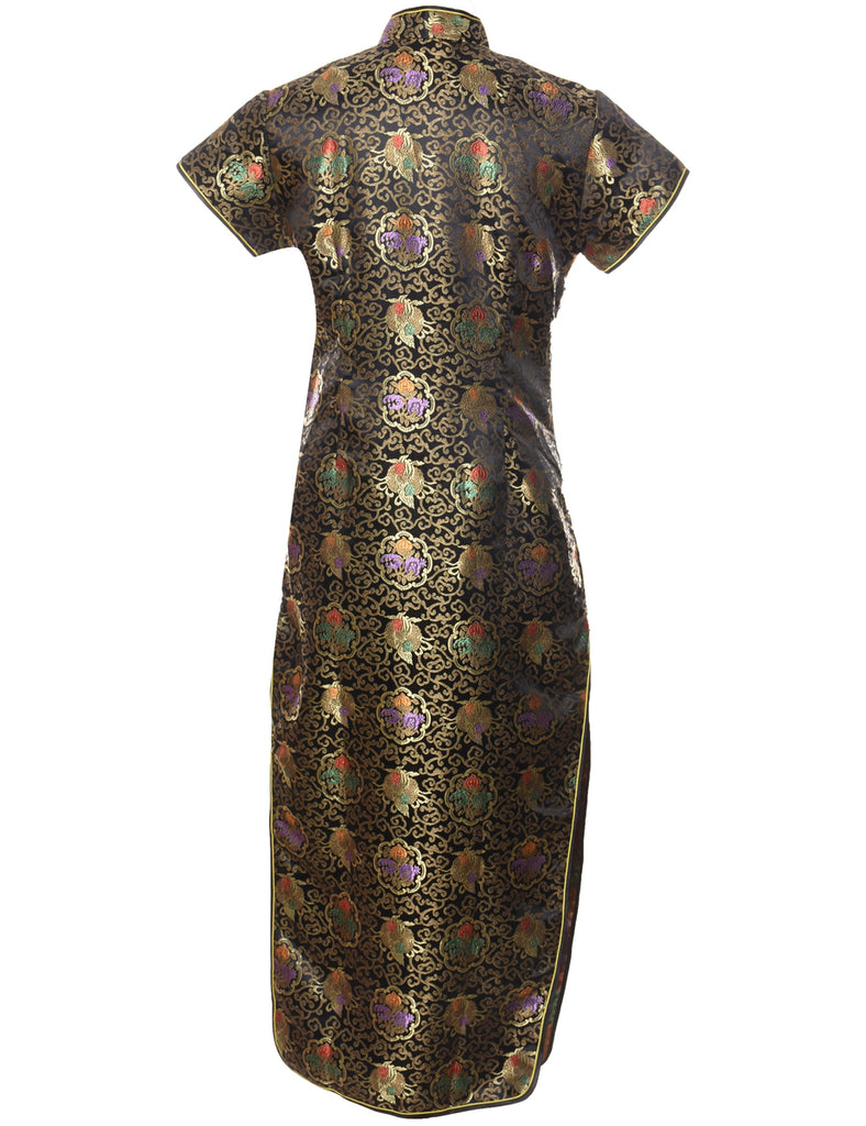 Brocade Design Multi-Colour Patterned Evening Dress - L