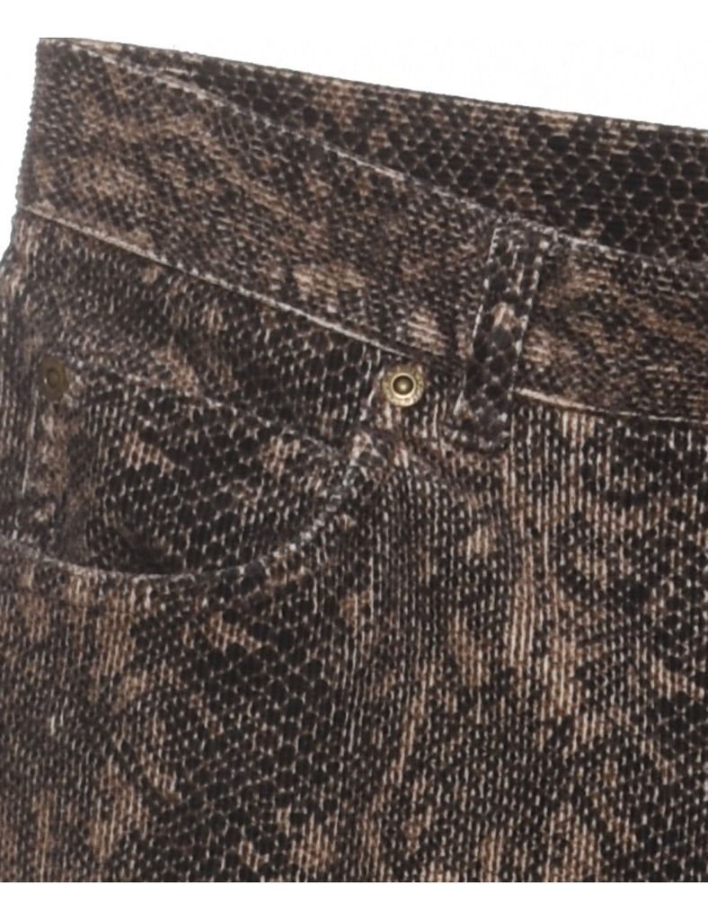 Brown & Beige Snakeskin Pattern 1990s Trousers - W28 L30