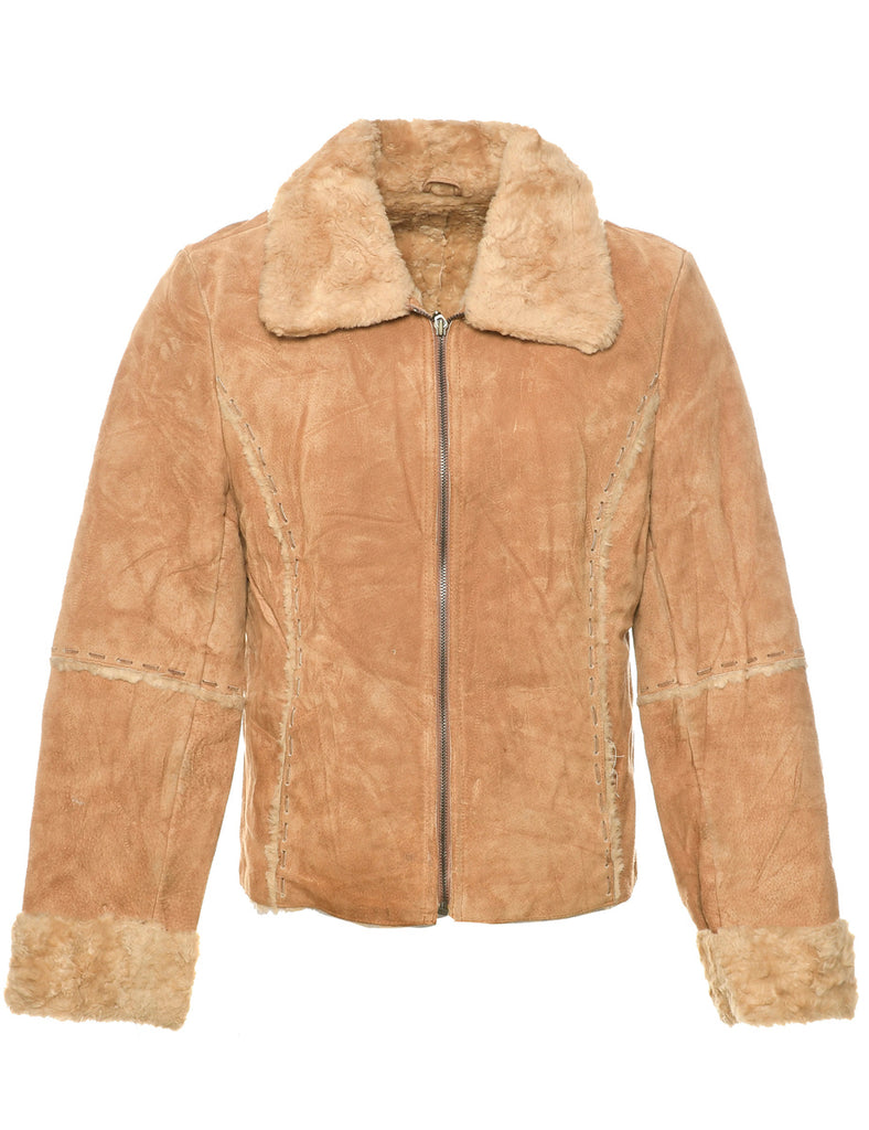 Brown Faux Shearling Suede Jacket - M