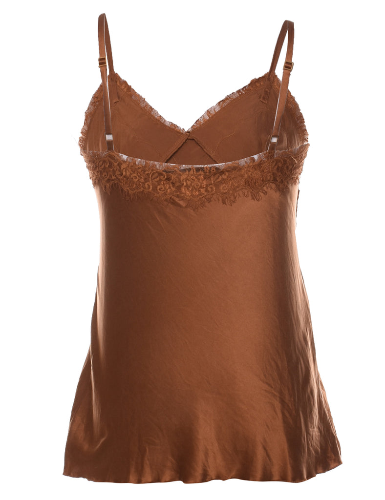 Brown Lace Trim Babydoll - S