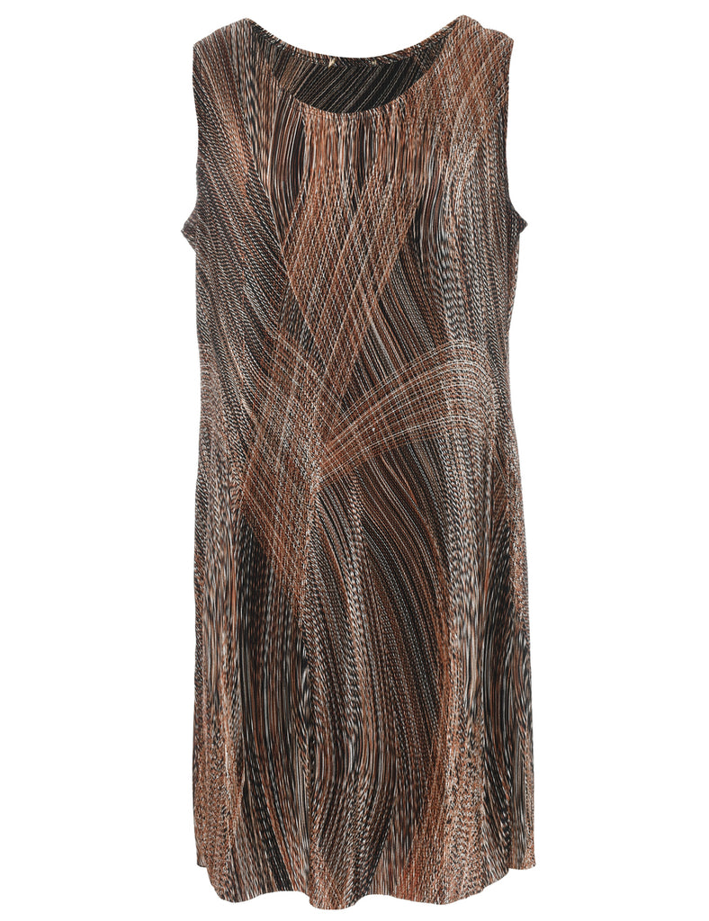 Brown & Off-White Abstract Pattern Sleeveless Dress - L