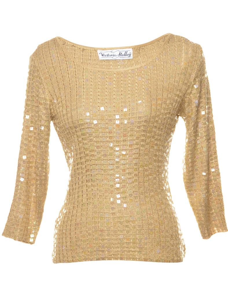Brown Sequined Jumper - M