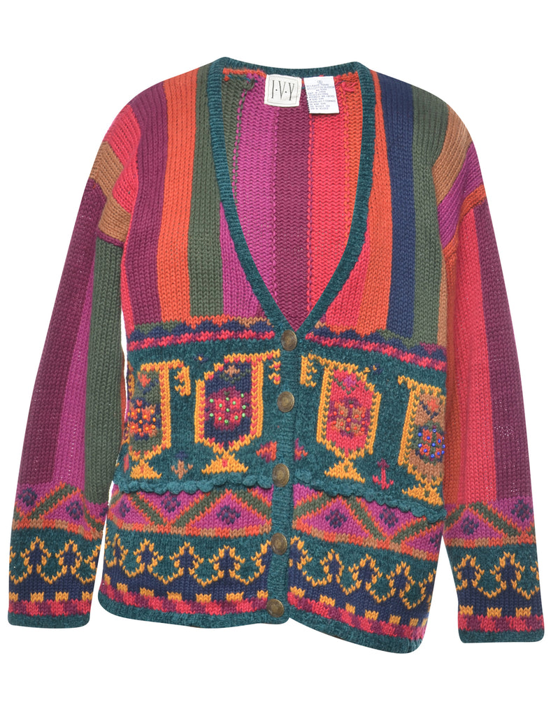 Button Front Beaded Cardigan - S