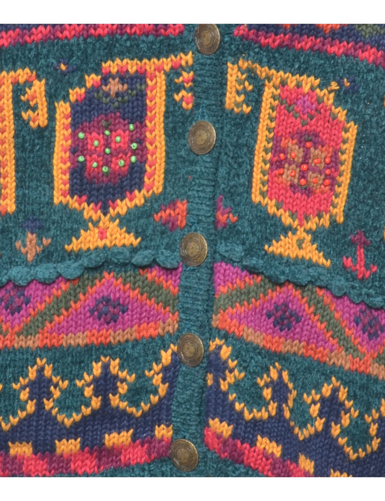 Button Front Beaded Cardigan - S