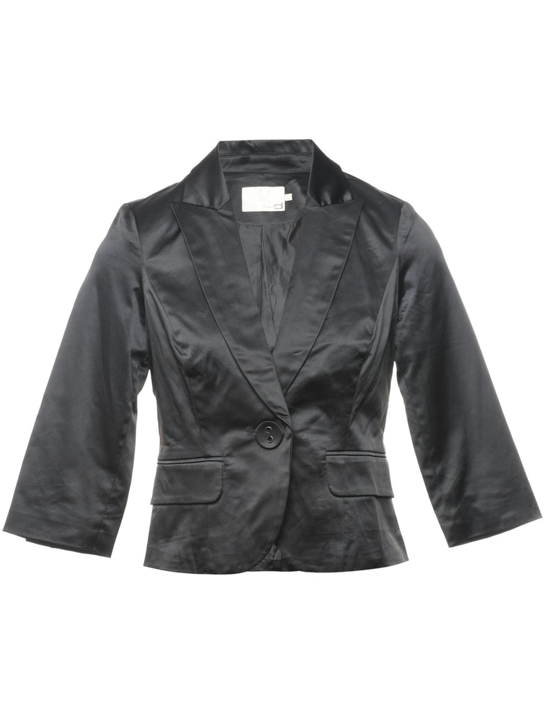 Button Front Black Blazer - M