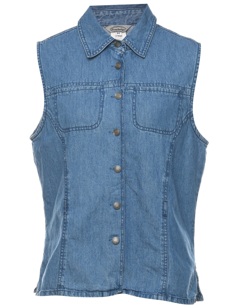 Button Front Denim Jacket Vest - M