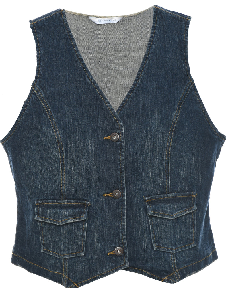 Button Front Denim Jacket Vest - L