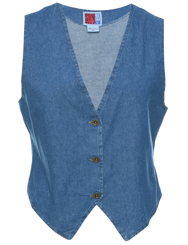 Button Front Denim Jacket Vest - M