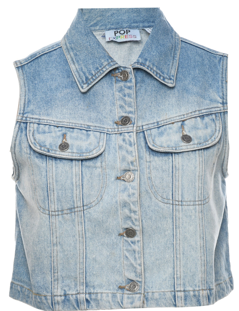 Button Front Denim Jacket Vest - L