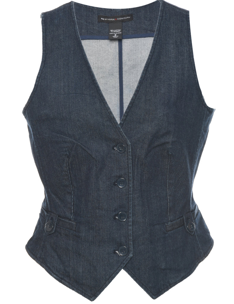 Button Front Denim Jacket Vest - M