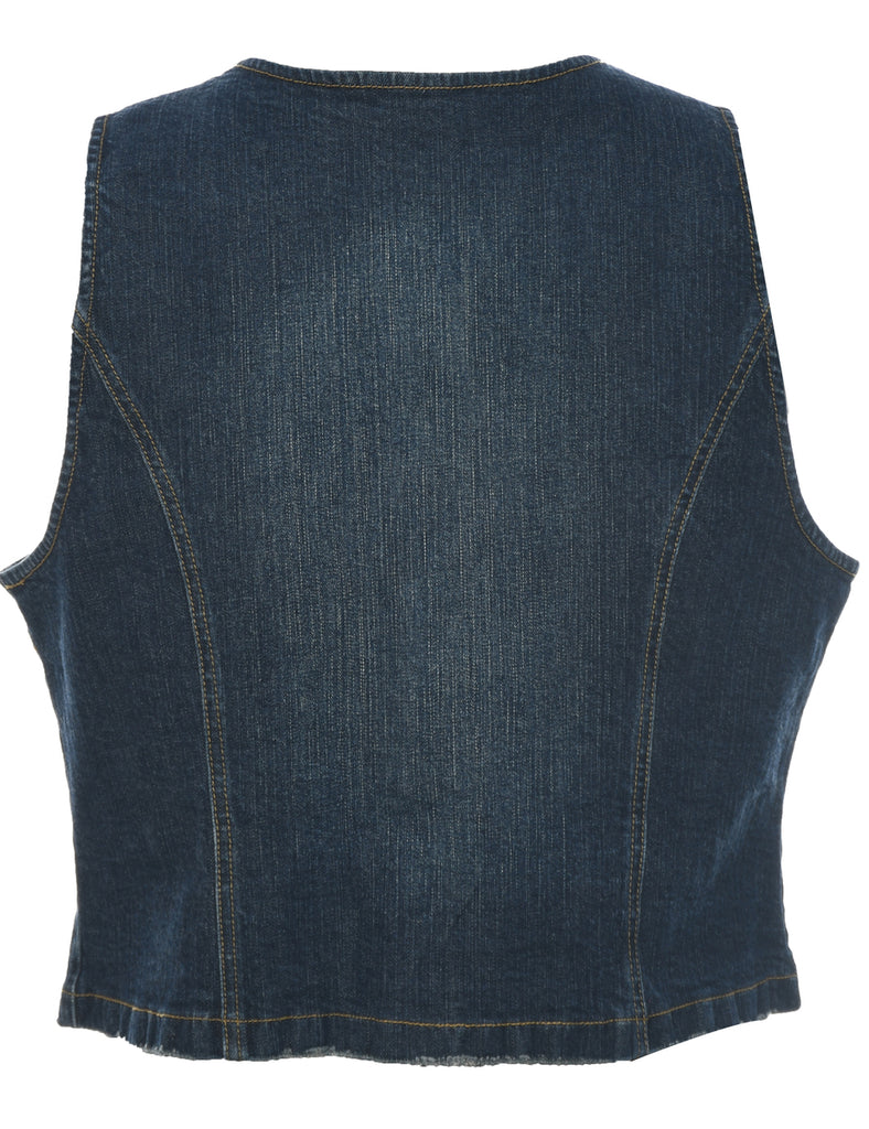 Button Front Denim Jacket Vest - L
