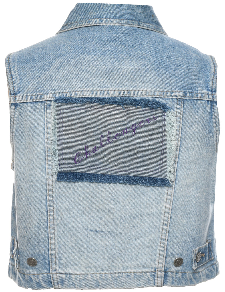 Button Front Denim Jacket Vest - L