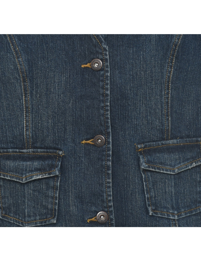 Button Front Denim Jacket Vest - L
