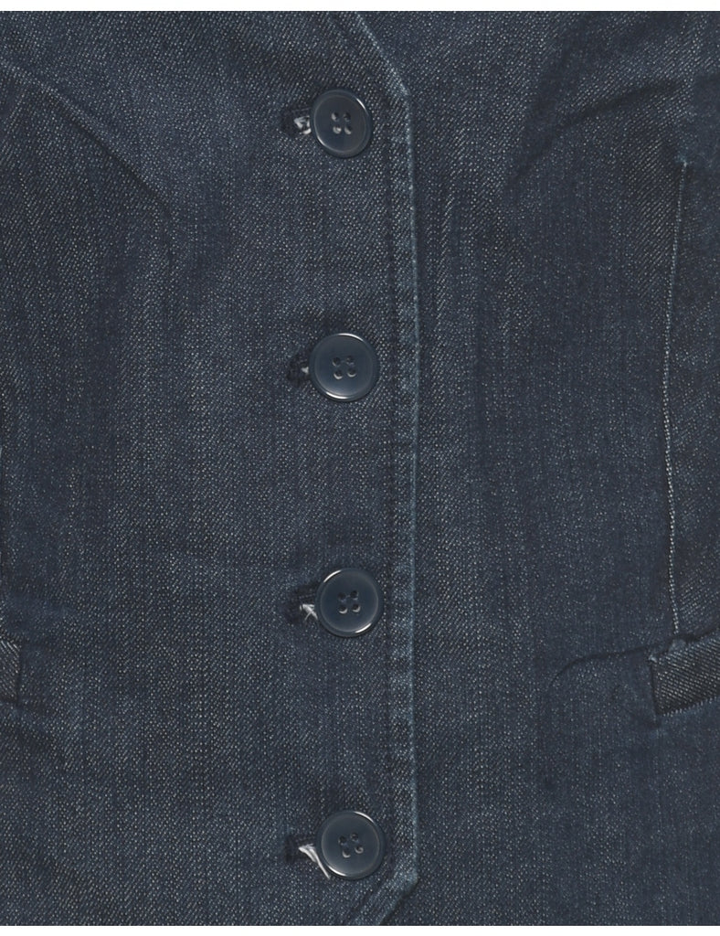 Button Front Denim Jacket Vest - M