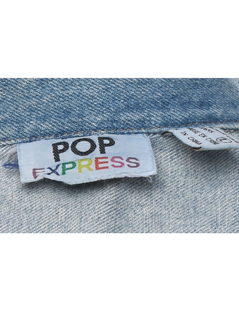 Button Front Denim Jacket Vest - L