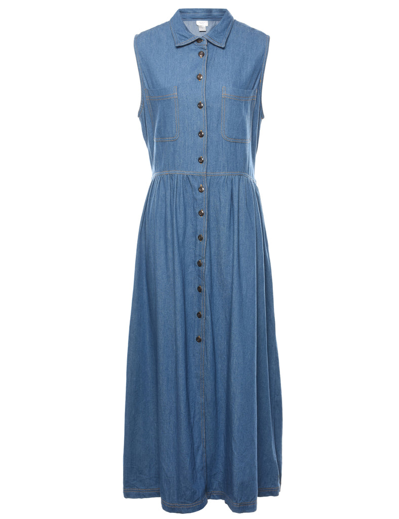 Button Front Denim Shirt Dress - L