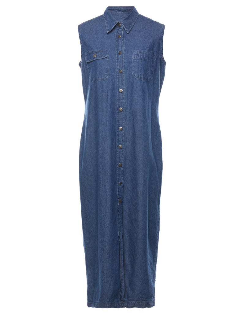 Button Front Denim Shirt Dress - M