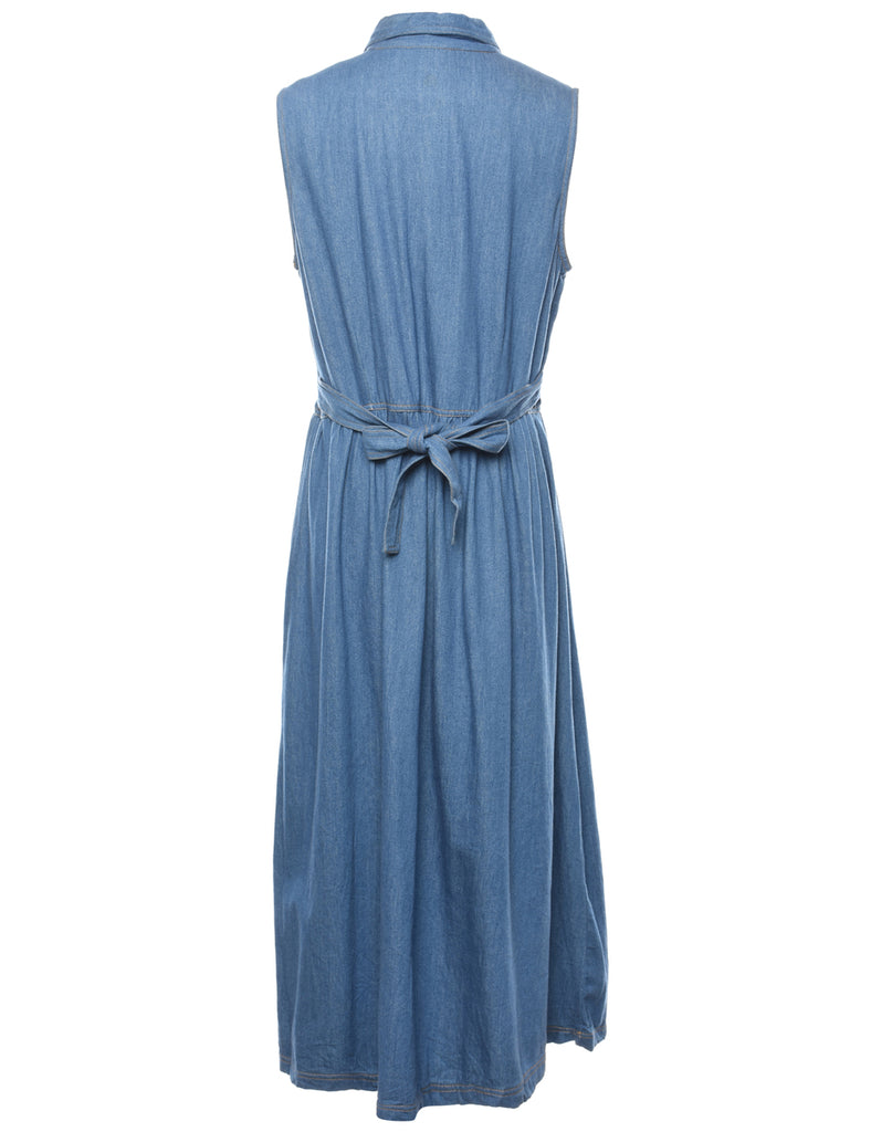 Button Front Denim Shirt Dress - L