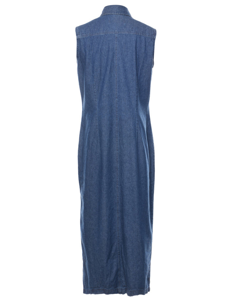 Button Front Denim Shirt Dress - M