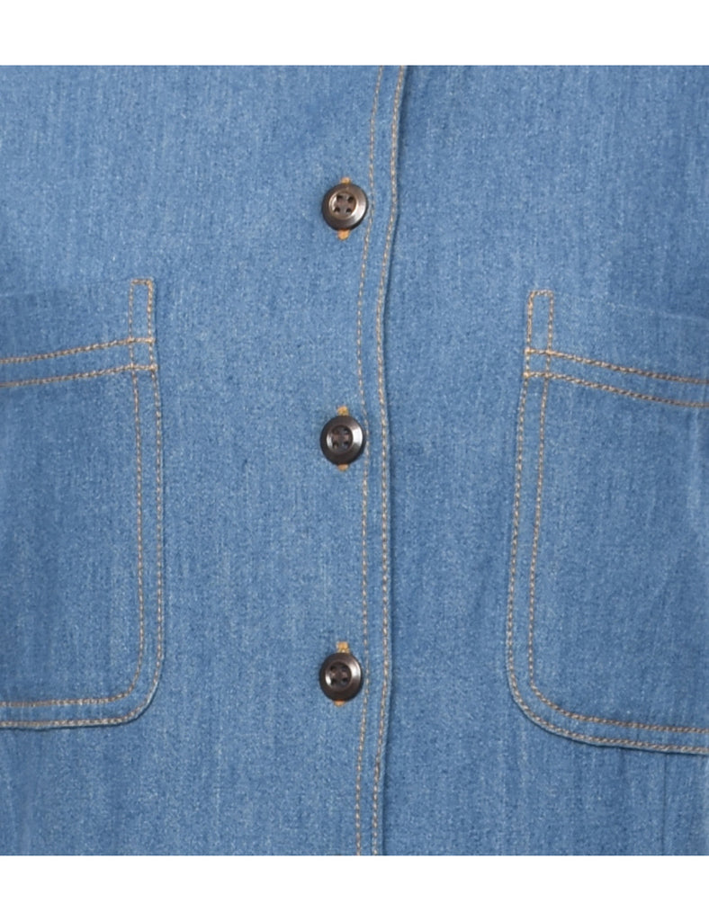 Button Front Denim Shirt Dress - L