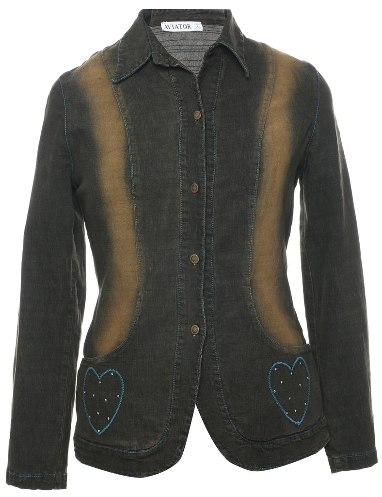 Button Front Y2K Denim Jacket - M