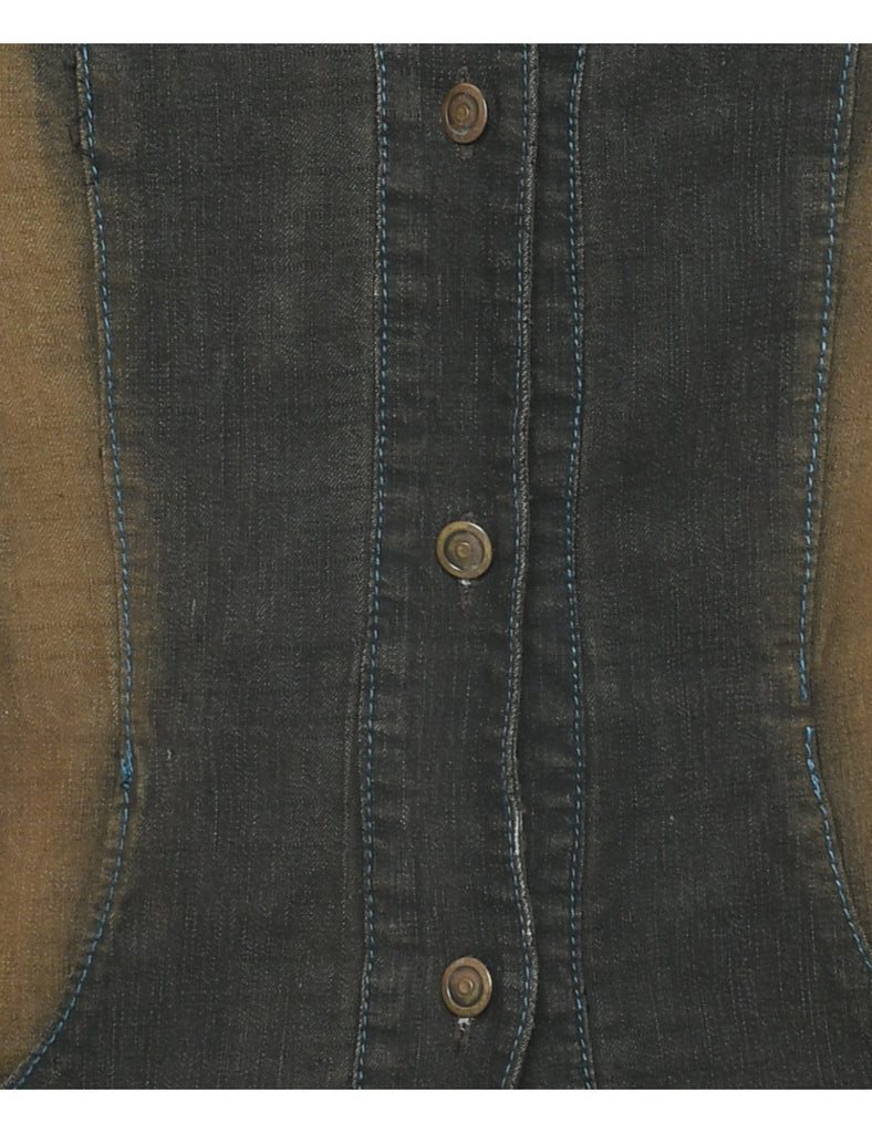 Button Front Y2K Denim Jacket - M