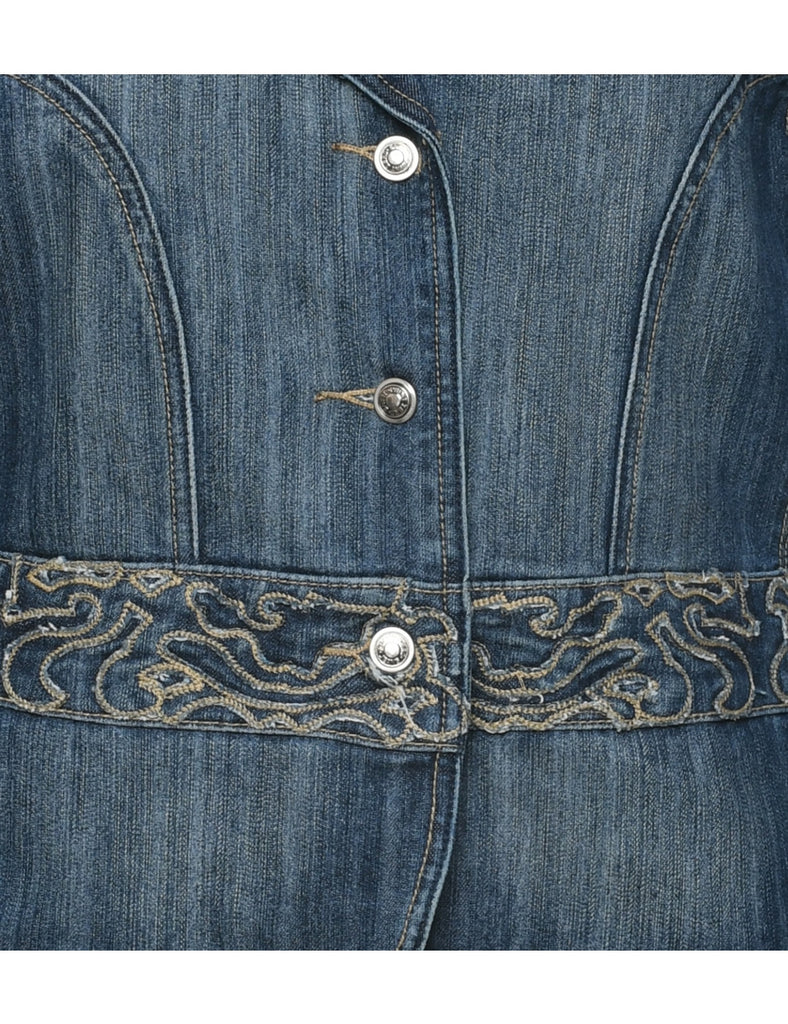 Button Front Y2K Denim Jacket - M