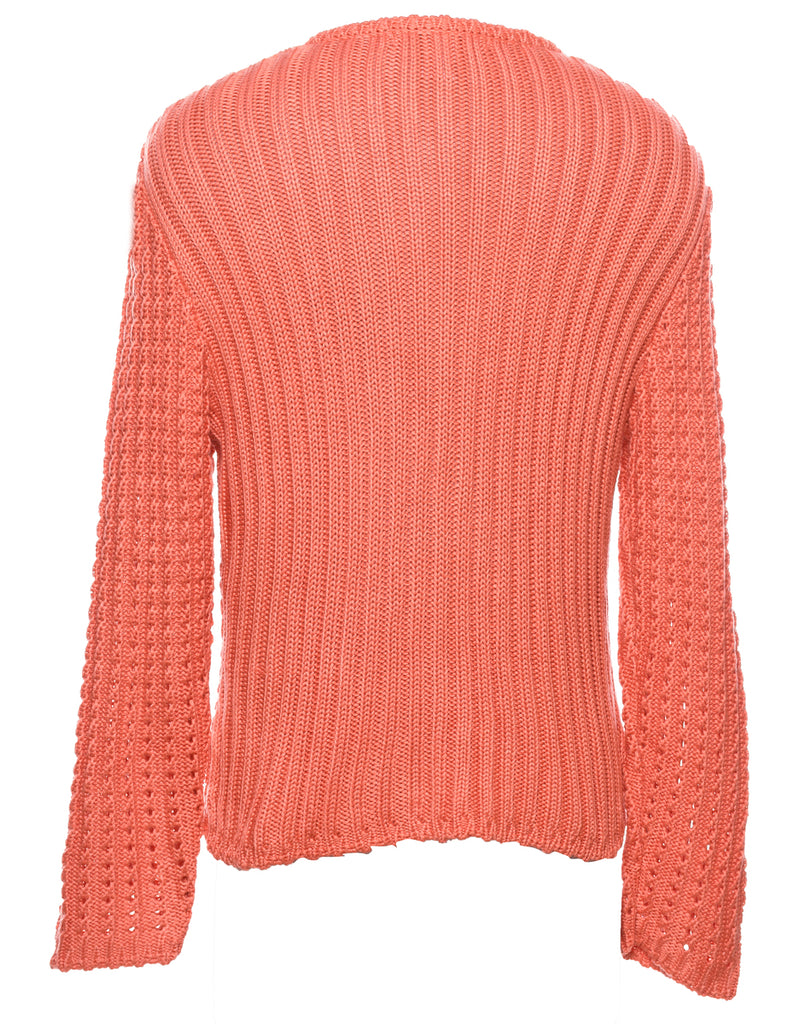 Button Through Coral Cardigan - L