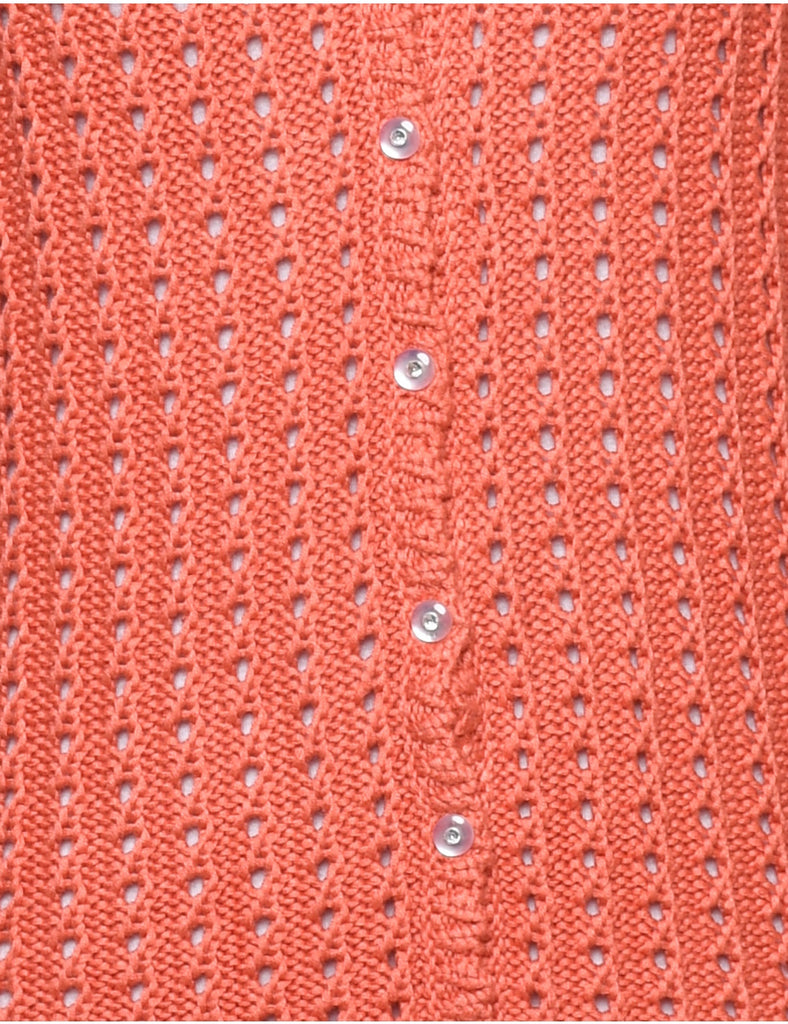 Button Through Coral Cardigan - L