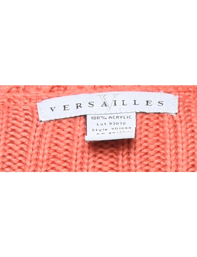 Button Through Coral Cardigan - L