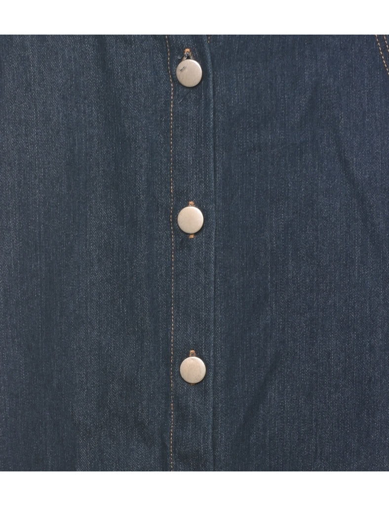 Button Through Denim Skirt - L