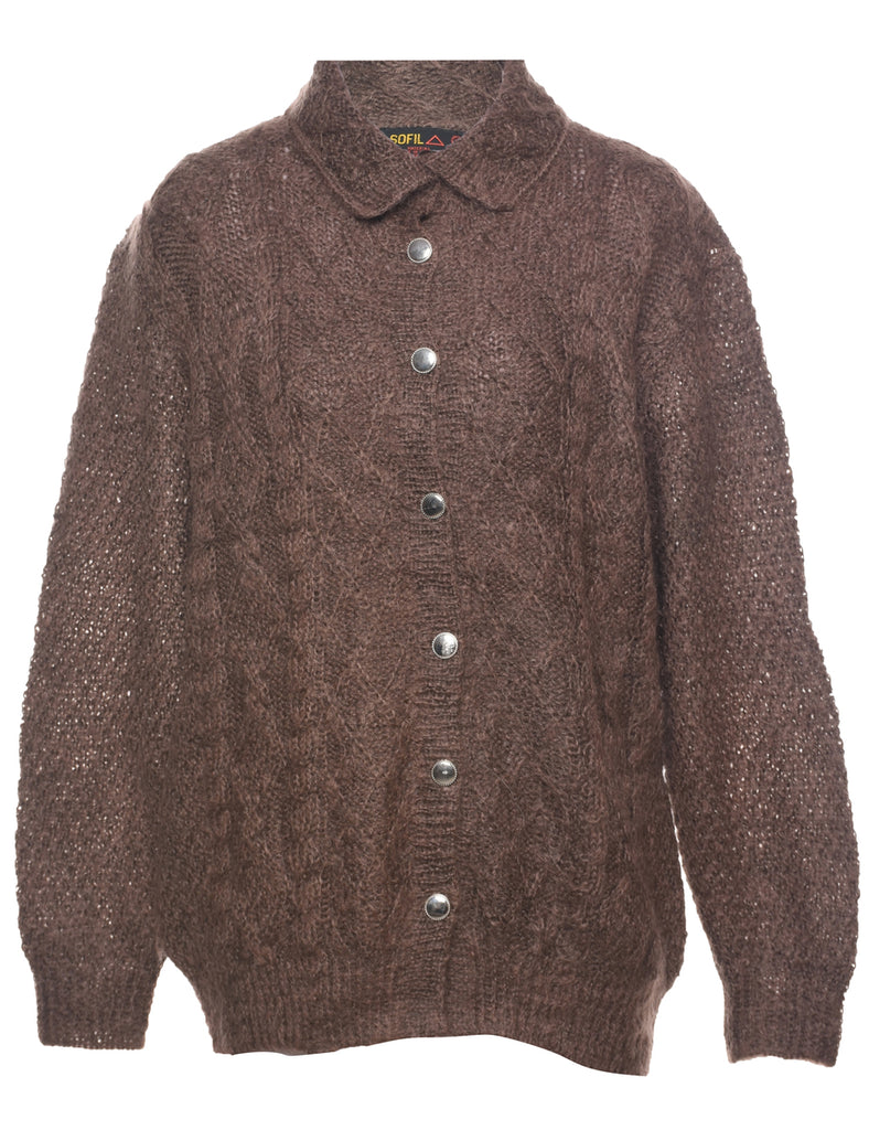 Cable Knit Brown Cardigan - L