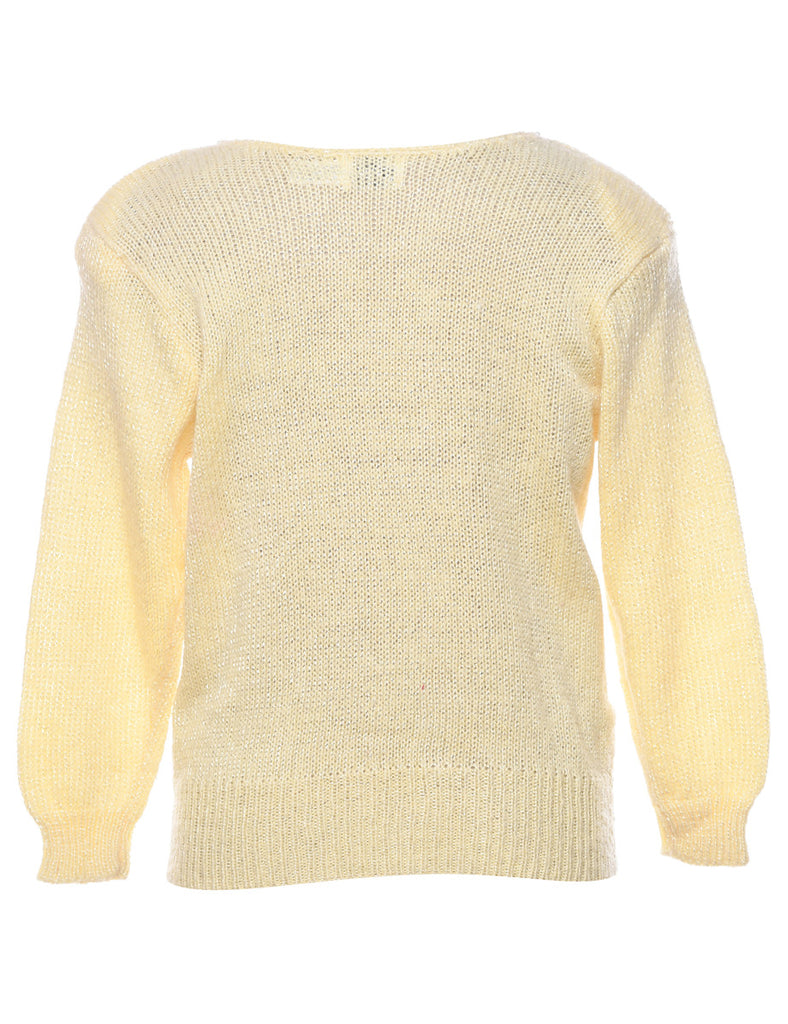 Cable Knit Pale Yellow Sparkly Jumper - M