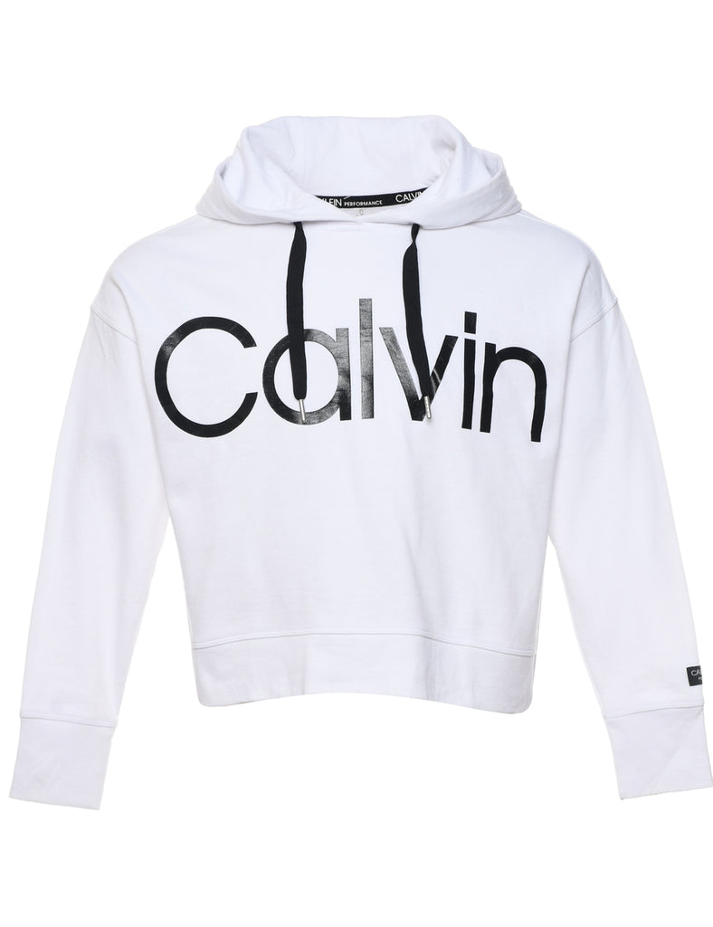 Calvin Klein White Cropped Hoodie - M