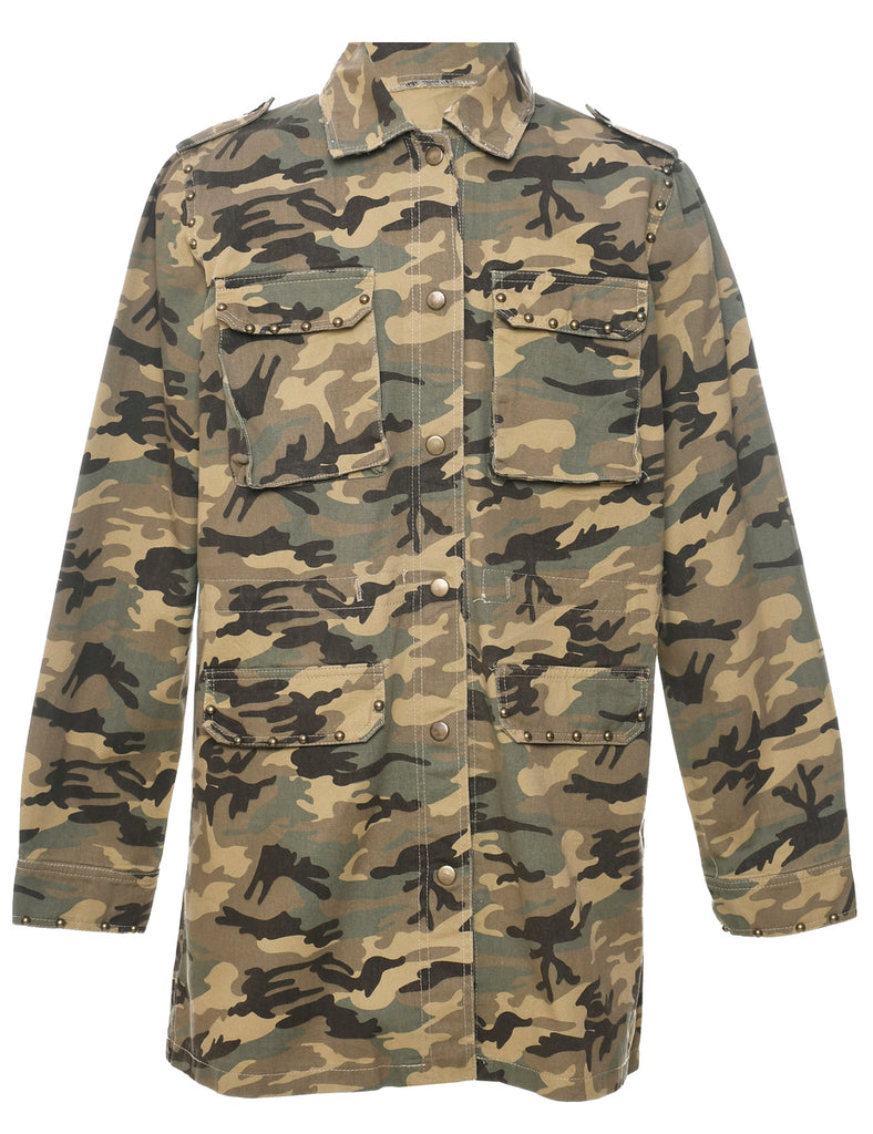 Camouflage Print Military Jacket - L
