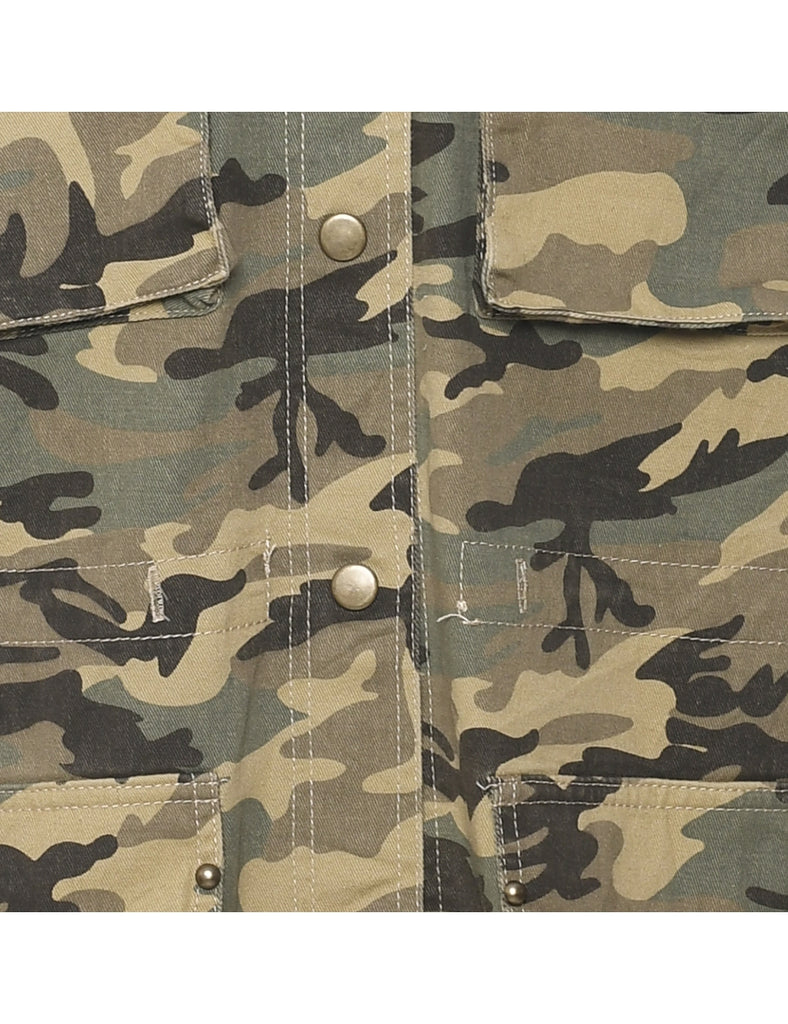 Camouflage Print Military Jacket - L