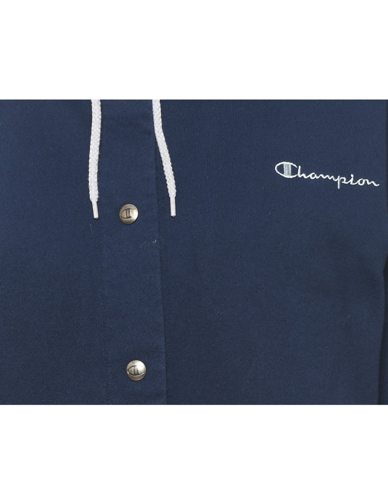 Champion Navy & White Embroidered Hooded Sweatshirt - L