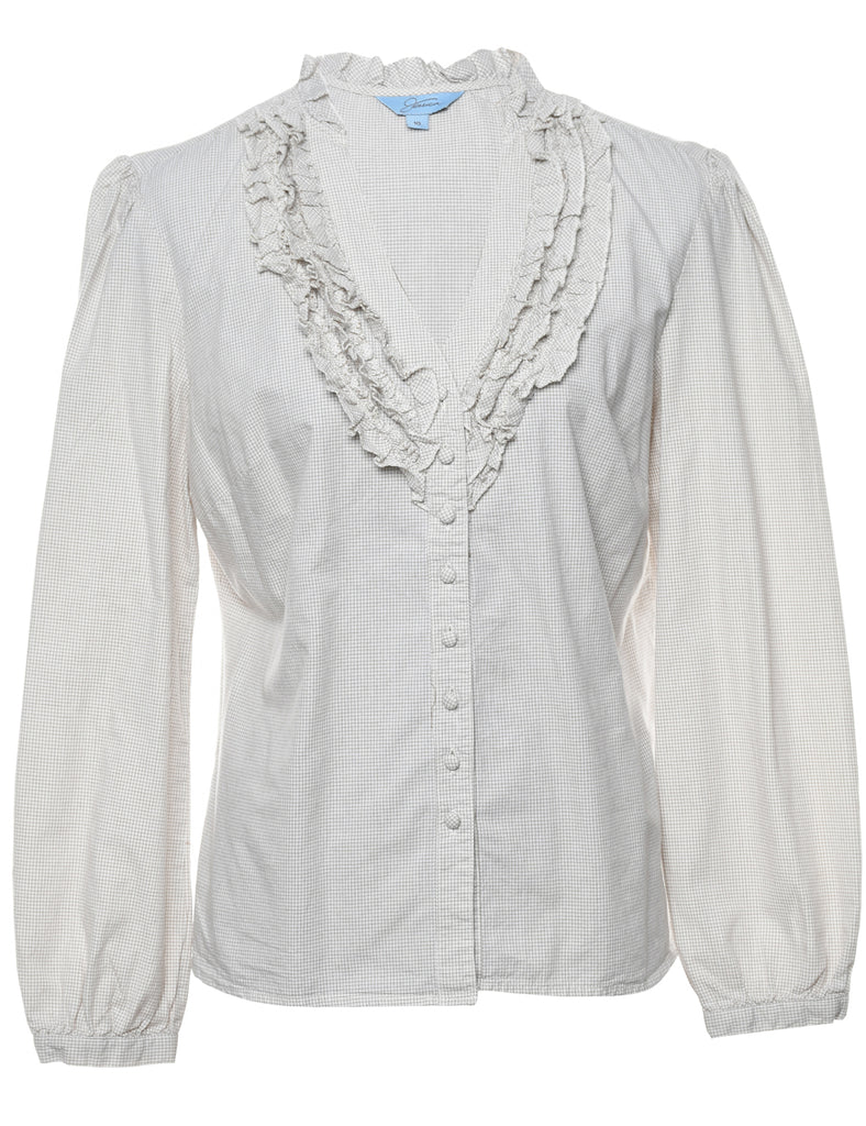 Checked Beige Blouse - M