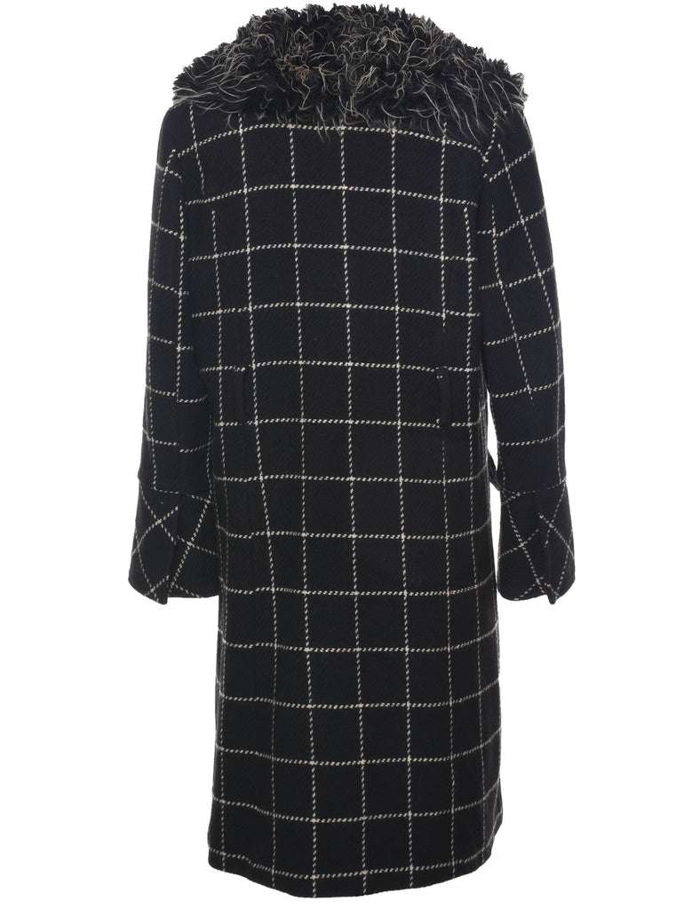 Checked Fur Collar Coat - L