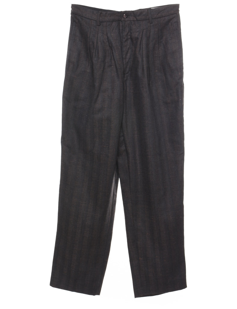 Checked Grey Tapered 1990s Trousers - W30 L31