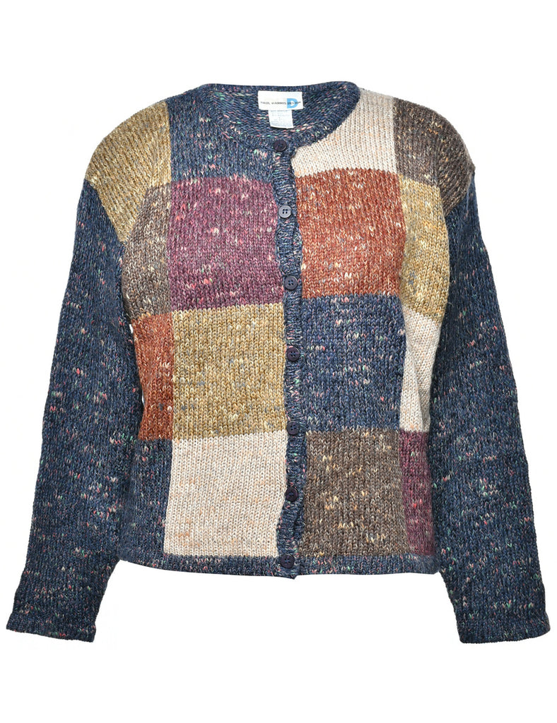 Checked Navy Cardigan - L