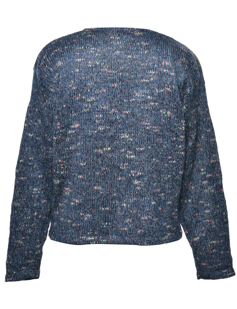 Checked Navy Cardigan - L