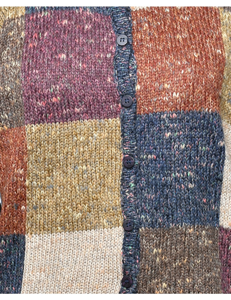 Checked Navy Cardigan - L