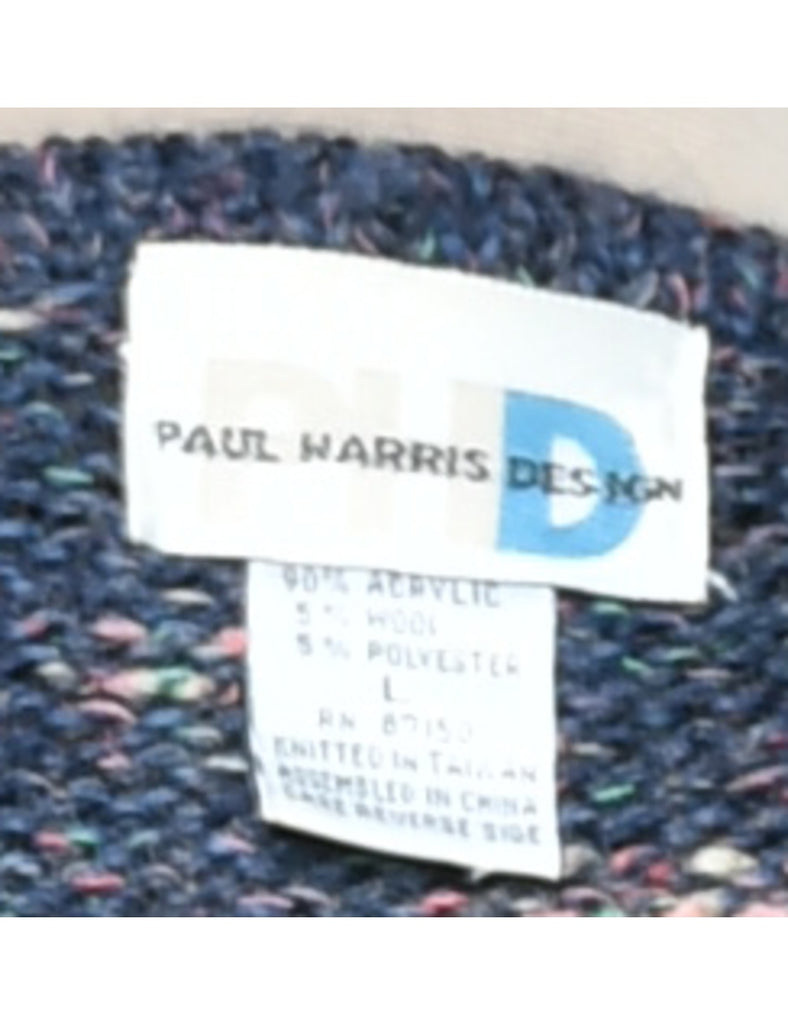 Checked Navy Cardigan - L